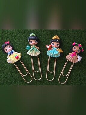 Set of 4" Jumbo Princess Paper Clips - Custom Polymer Clay Doll Planner Charms